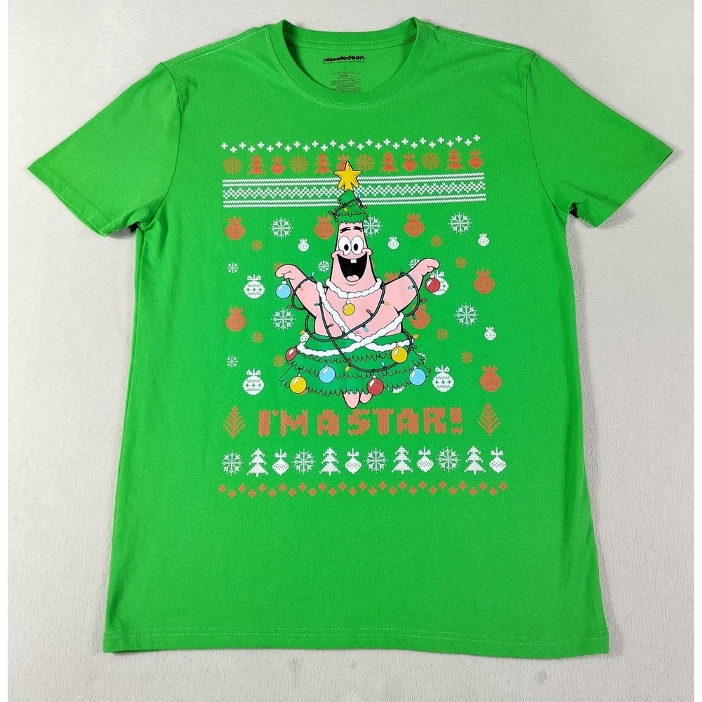Nickelodeon Patrick Star Shirt Mens Large Green I'm A Star Christmas Graphic Tee